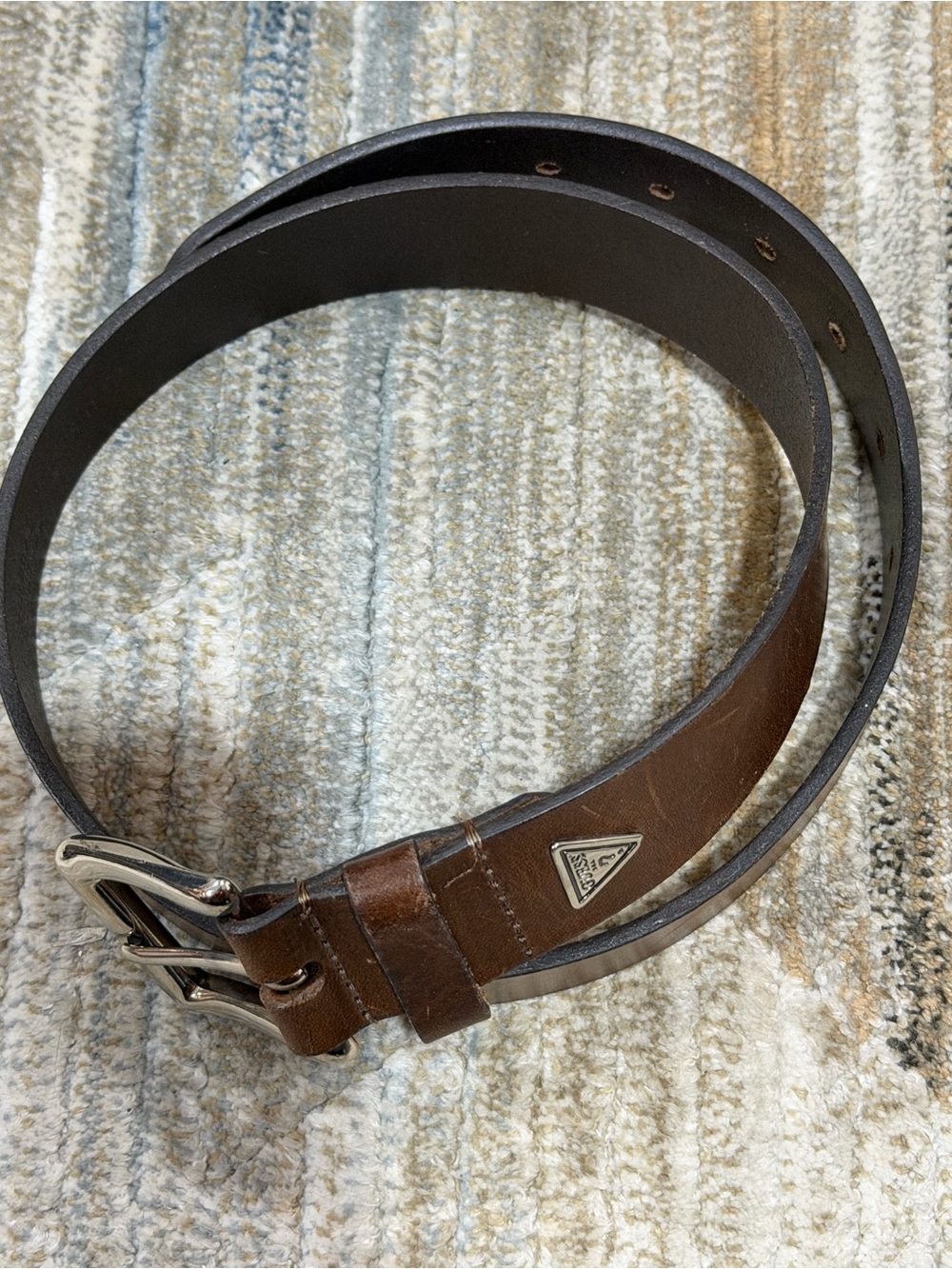 Guess Brown Leather Men's Belt with Silver Buckle